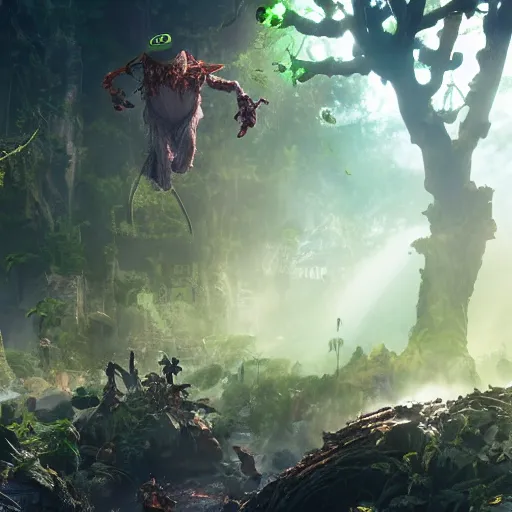 Image similar to a still of kermit the frog in avengers movie, cory loftis, fenghua zhong, ryohei hase, ismail inceoglu and ruan jia. volumetric light, detailed, octane render, horizon zero dawn