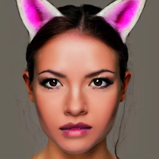 Image similar to woman with fox ears and fox facial features, close - up, headshot, detailed, symmetric