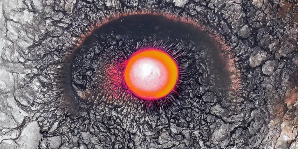 Prompt: volcano erupts inside a human eye, closeup, high detail