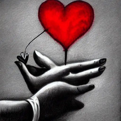 Image similar to drawing of hands ripping a heart into pieces, sadness, dark ambiance, concept by banksy, featured on deviantart, sots art, lyco art, artwork, photoillustration, poster art