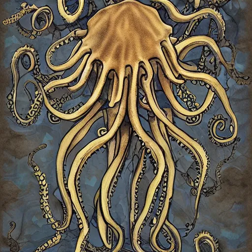 Image similar to a skeleton filled with octopuses, fantasy illustration