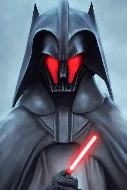 Image similar to characters portrait of Darth Revan mixed with Batman by ArtGerm and Tom Bagshaw, merged character, Full body shot, cinematic opening shot, 4k, highly detailed, cinematic lighting