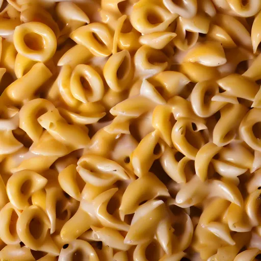 Image similar to macaroni shells and cheese, 4 k closeup, neon