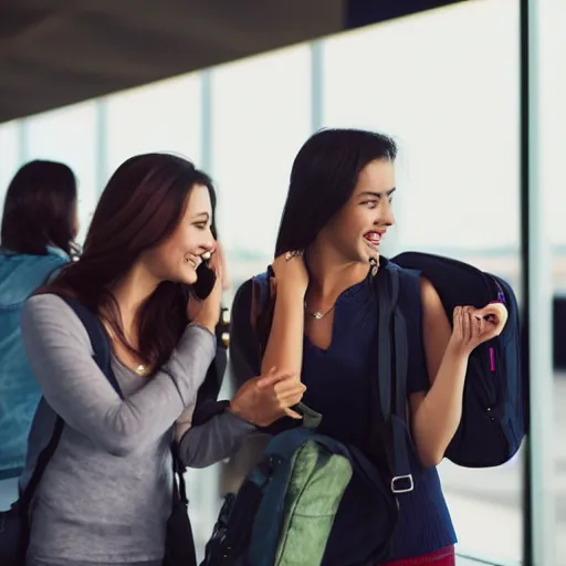 Image similar to welcoming sister at the airport, joyful, detailed