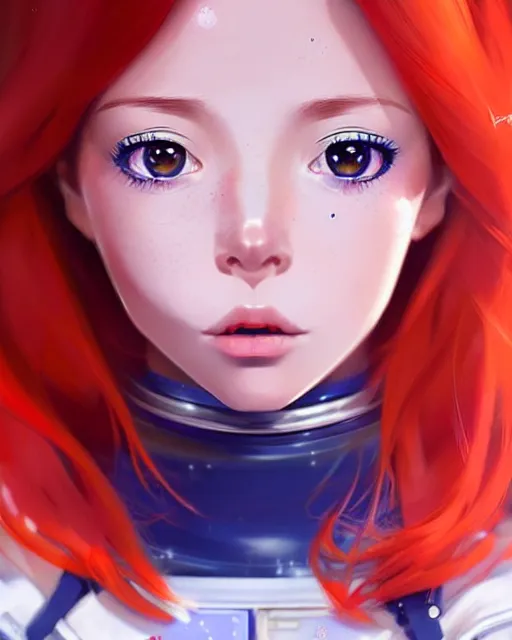 Prompt: portrait Anime space cadet girl, cute-fine-face, pretty face, realistic shaded Perfect face, fine details. Anime. realistic shaded lighting by Ilya Kuvshinov Giuseppe Dangelico Pino and Michael Garmash and Rob Rey, IAMAG premiere, aaaa achievement collection, elegant freckles, fabulous, eyes open in wonder, red hair