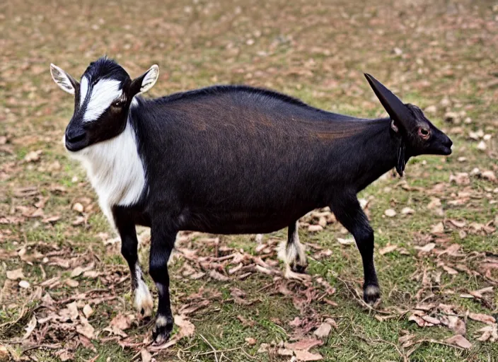 Prompt: photo of a hybrid between a goat and a vampire bat