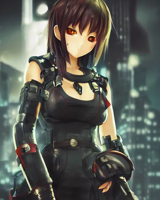 Image similar to full body portrait of anime girl in mechanic armor in night tokyo by makoto sinkai, perfect face, fine details