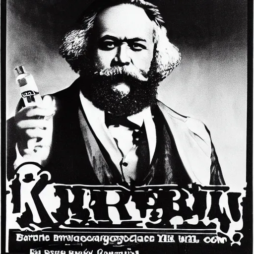 Image similar to karl marx cologne advertisement, black and white