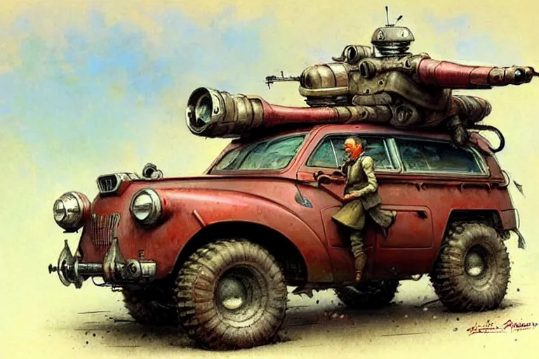 Image similar to adventurer ( ( ( ( ( 1 9 5 0 s retro future robot android mouse wagon rv offroad tracked. muted colors. ) ) ) ) ) by jean baptiste monge!!!!!!!!!!!!!!!!!!!!!!!!! chrome red