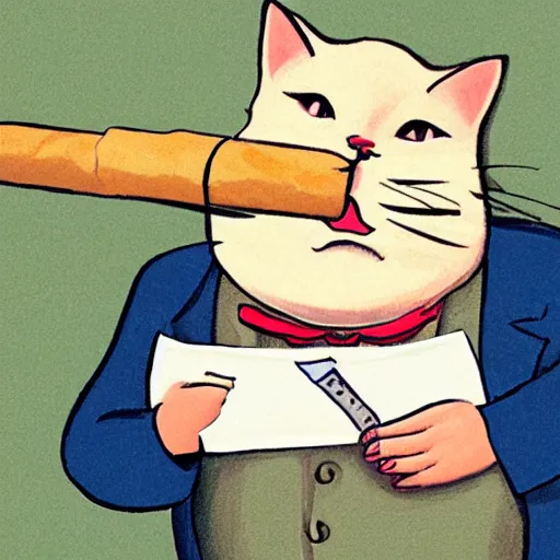 Image similar to a fat cat smoking a cigar whilst counting his money