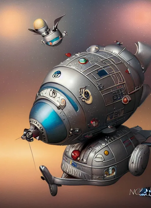 Image similar to highly detailed closeup portrait of a cute tin toy retro rrocket spaceship, nicoletta ceccoli, mark ryden, lostfish, earl nore, hyung tae, frank frazetta, global illumination, god rays, detailed and intricate environment