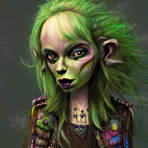 Image similar to eco punk, goblin girl goth, fantasy art, high detail, 4k