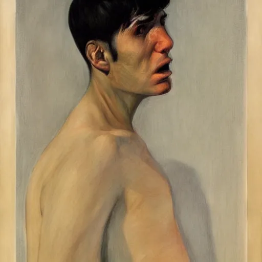 Prompt: a realistic guts portrait, by edward hopper,