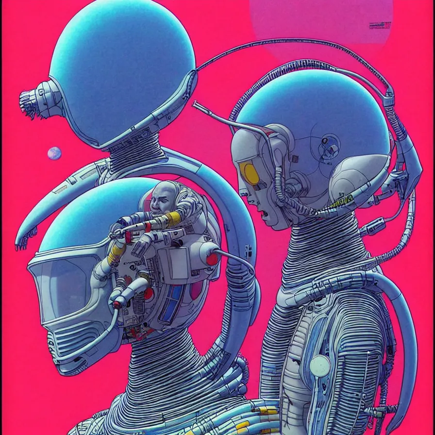 Prompt: ( ( ( ( ( alien king and astronaut talking face to face, side angle ) ) ) ) ) by mœbius!!!!!!!!!!!!!!!!!!!!!!!!!!!, overdetailed art, colorful, record jacket design