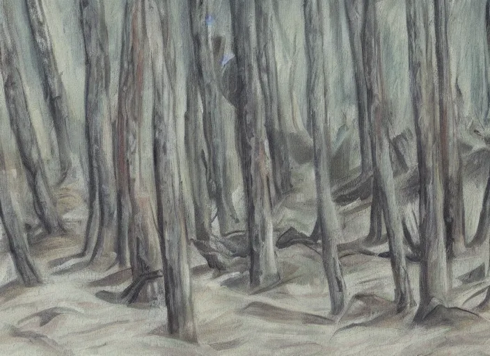 Prompt: a giant salt pale spears the land, oil painting, sketch, forest