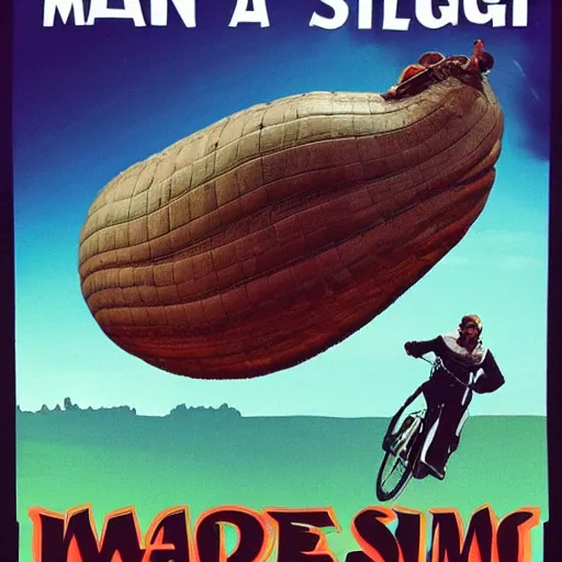 Image similar to a man riding a giant slug, movie poster