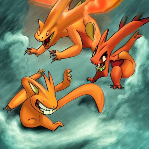 Prompt: charizard fighting dugtrio, pokemon artwork