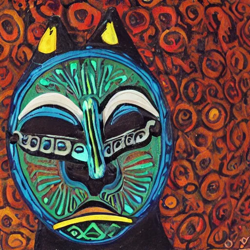 Image similar to a mask of a shaman and a jaguar