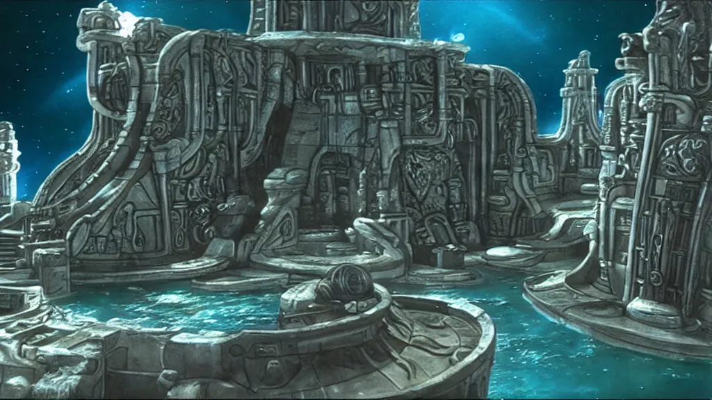 Prompt: the lost city of atlantis in space cinematic