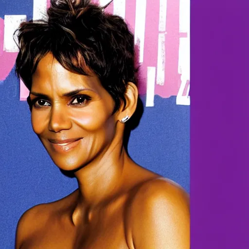 Image similar to halle berry popping out of a giant blueberry