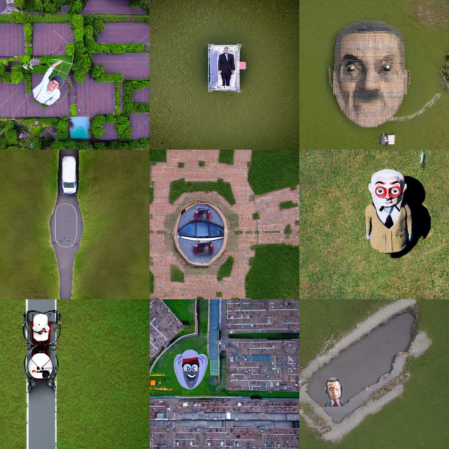 Mister bean seen from a birds eye satellite view stable diffusion