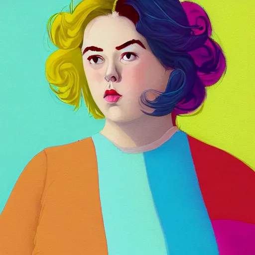 Prompt: colorful and festive cute female young plus size female todd solondz with tan skin, clear sharp female todd solondz face, wearing yellow floral blouse. fat full body, rich vivid pastel colors, ambient lighting, dynamic lighting, 4 k, atmospheric lighting, painted, intricate, highly detailed by charlie bowater