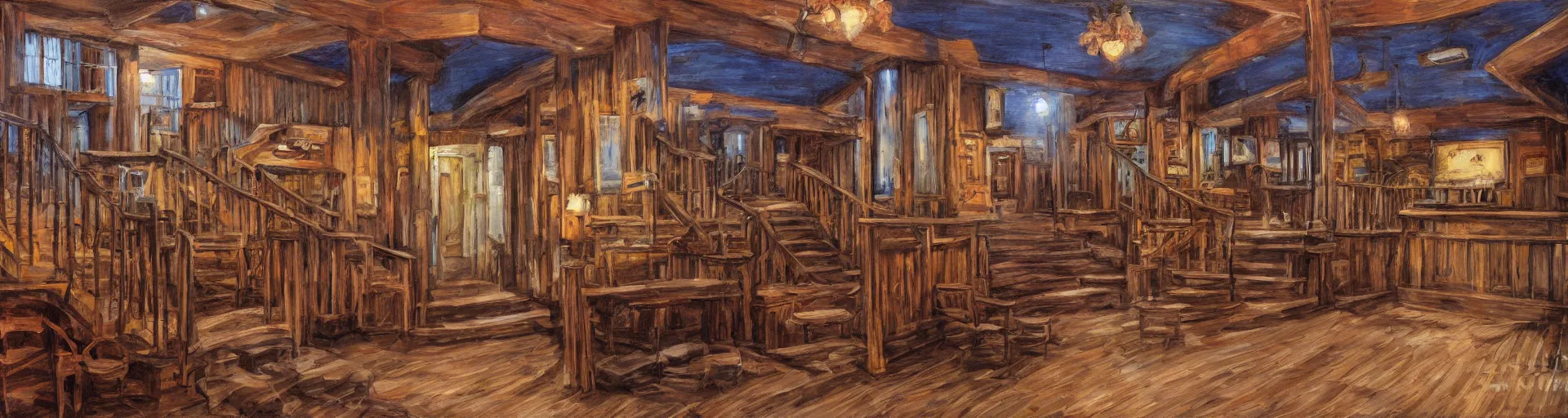 Image similar to Empty Old West Saloon at the break of day with a Grand Piano and Staircase, Acrylic