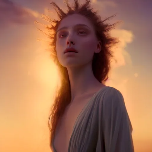 Image similar to photographic portrait of a stunningly beautiful stark renaissance female in soft dreamy light at sunset, contemporary fashion shoot, by edward robert hughes, annie leibovitz and steve mccurry, david lazar, jimmy nelsson, breathtaking, 8 k resolution, extremely detailed, beautiful, establishing shot, artistic, hyperrealistic, beautiful face, octane render