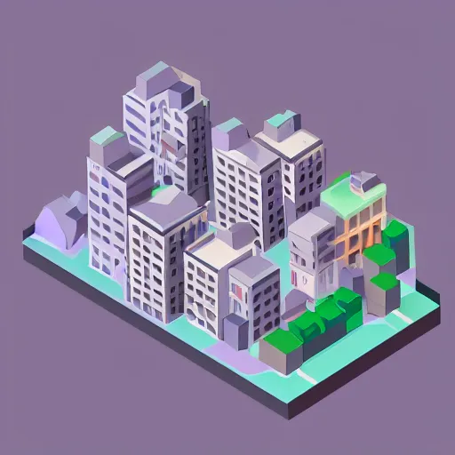 Image similar to Isometric 3D view of the city, lowpoly digital art