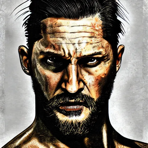 Image similar to Tom Hardy in wolverine suit Digital art 4K quality Photorealism