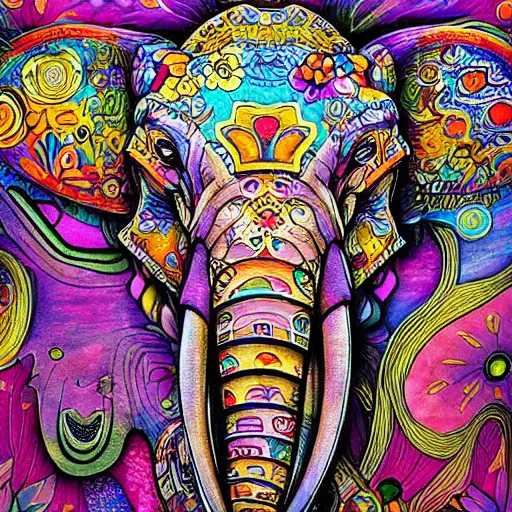 Prompt: elephant in a room, psychedelic art, anime style, highly detailed, LSD