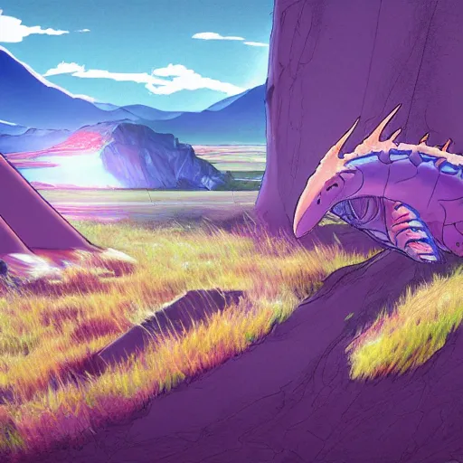 Image similar to concept art painting of cambrian life, detailed, cel shaded, in the style of makoto shinkai and moebius and james gurney