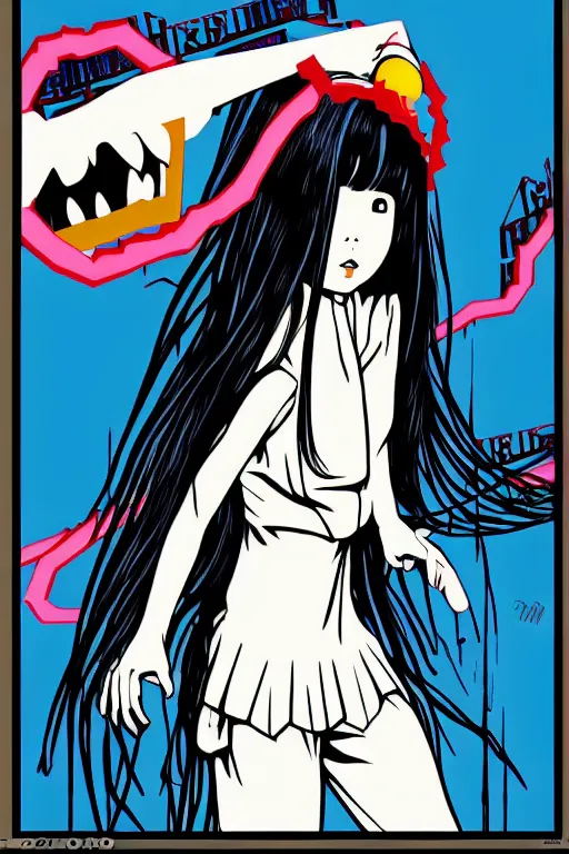 Image similar to sadako out from billboard!!! pop art, pixel, bioshock, gta chinatown, artgerm, richard hamilton, mimmo rottela, julian opie, aya takano