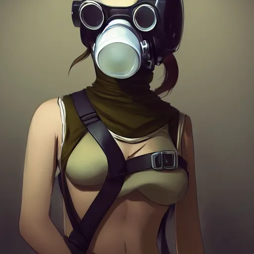 Image similar to medium shot portrait of a girl wearing a gas mask, drawn by WLOP, by Avetetsuya Studios, attractive character, colored sketch anime manga panel, trending on Artstation