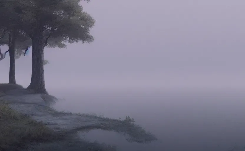 Prompt: a strange lake directed by charlie kaufman ( 2 0 0 1 ) anamorphic lenses, heavy fog volumetric light, cinematic trending on artstation in the style of greg rutkowski