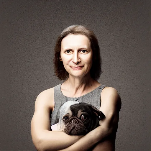 Image similar to realistic studio portrait, a blend of a human face with a dog face, dog human hybrid, in the style of annie leibovitz