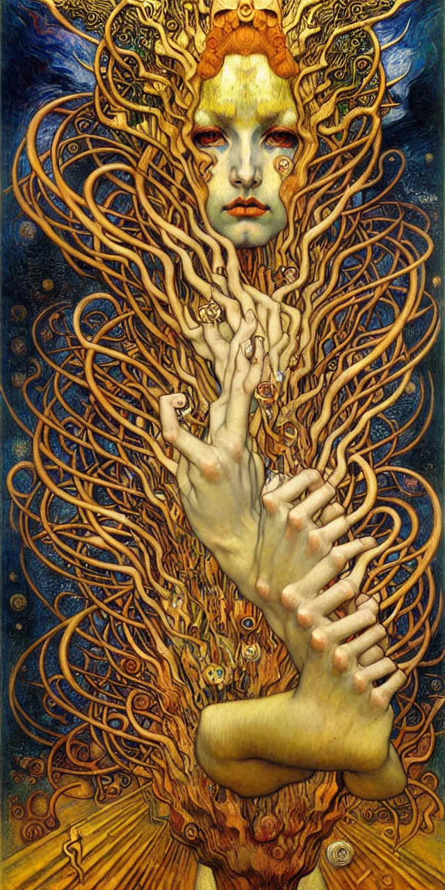 Image similar to Divine Chaos Engine by Karol Bak, Jean Delville, William Blake, Gustav Klimt, and Vincent Van Gogh, symbolist, visionary