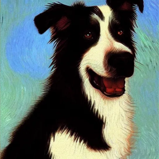 Image similar to a border collie by vincent van gogh, digital art, trending on artstation