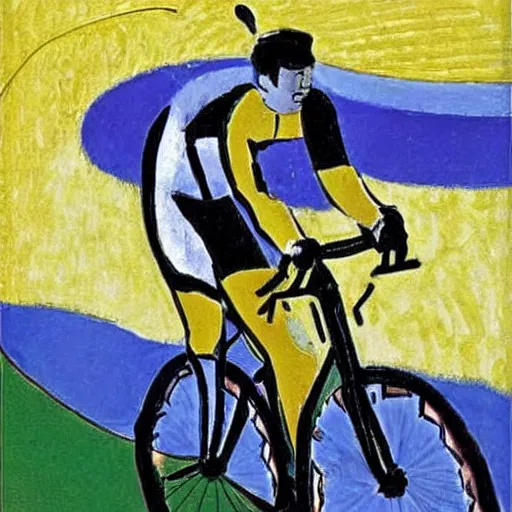 Image similar to jonas vingegaard on his bike in tour de france art by matisse.