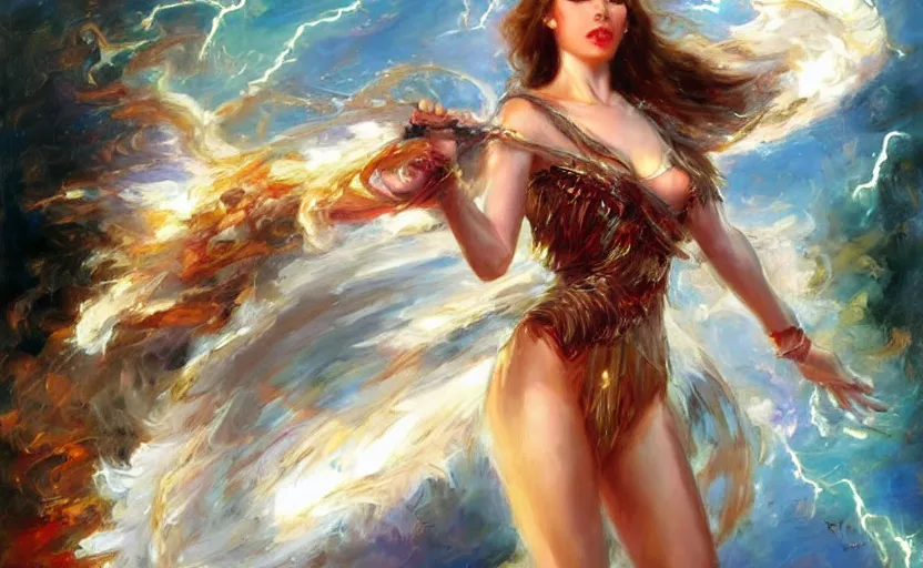 Image similar to The revenge of the lightning goddess. By Konstantin Razumov, highly detailded