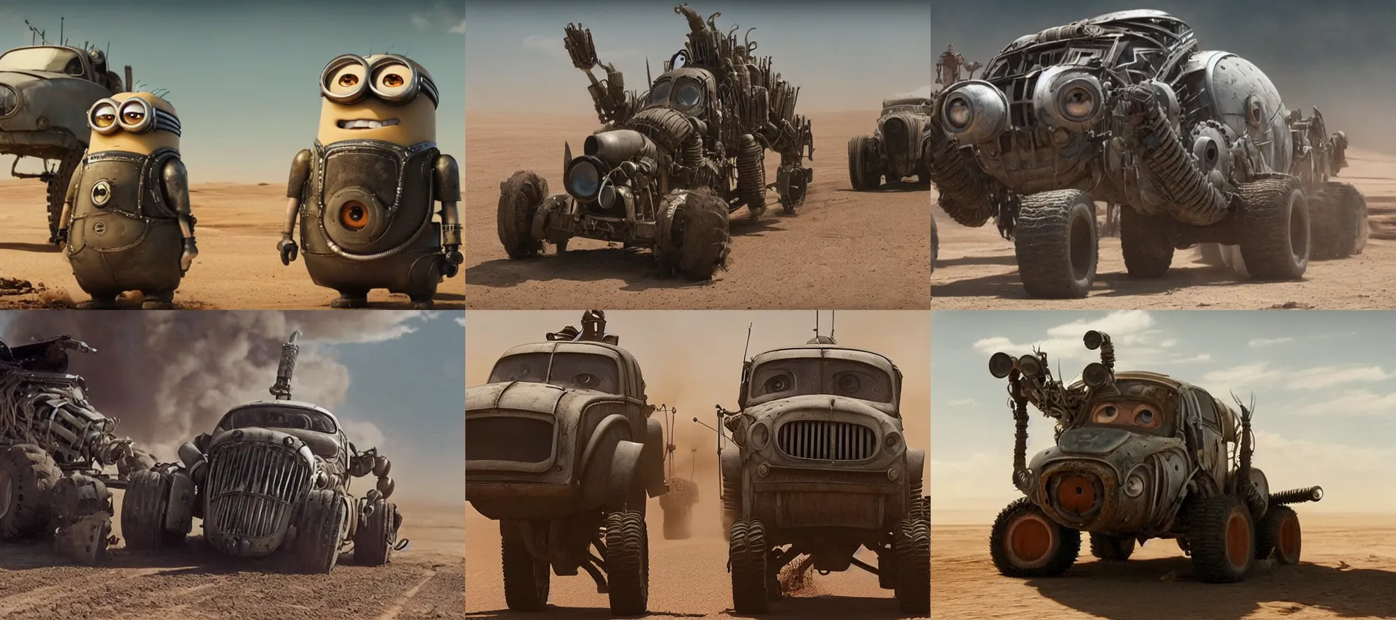 Prompt: a minion robot, mechabot in the Movie Mad Max: Fury Road (2015)