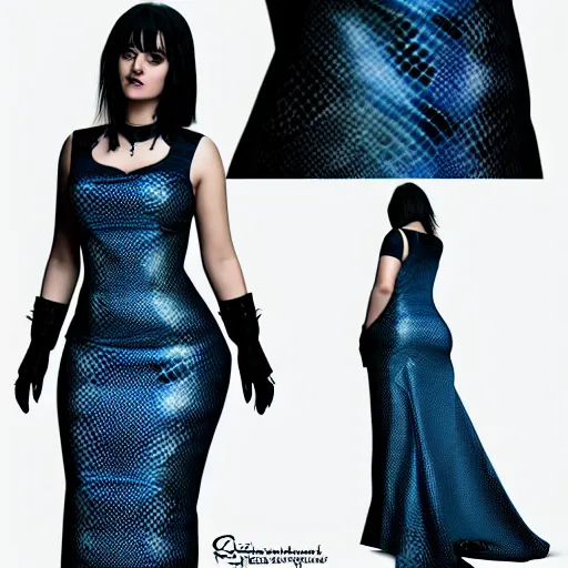 Image similar to curvy feminine hot goth cutie with sublime modest elegant patterned blue-black snakeskin leather neck-high gown, cgsociety, photorealistic, comfy ambience, idealistic, 16k, smooth, sharp focus, trending on ArtStation, volumetric lighting, fully clothed, worksafe