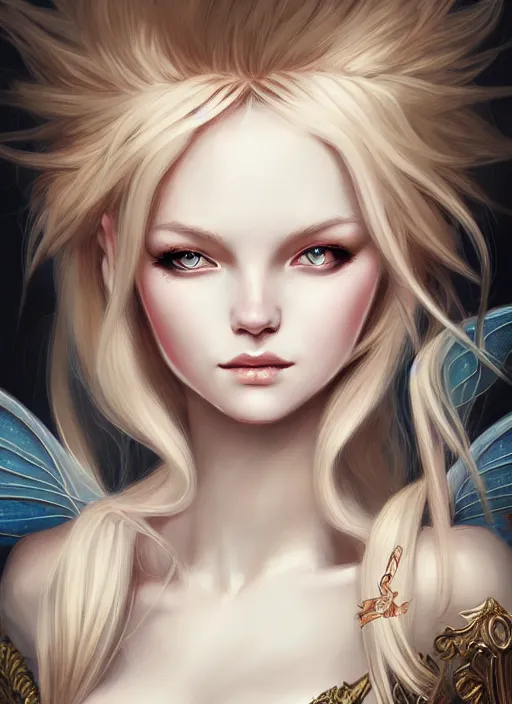 Prompt: blonde fairy venizian era, dark fantasy, extremely detailed, sharp focus, portrait, smooth, digital illustration, by rossdraws, frank franzzeta, sakimichan
