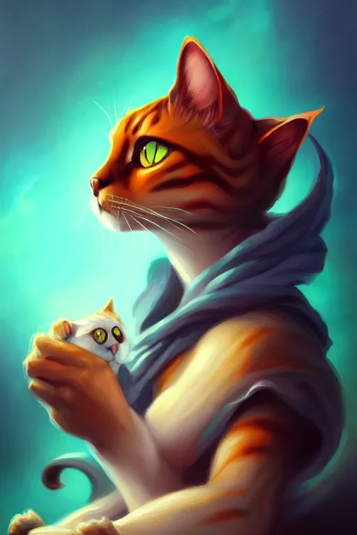 Image similar to Cat portrait painting in the style of peter Mohrbacher, trending on artstation, deviantart, Pinterest, detailed, realistic, High Resolution, HD 8k