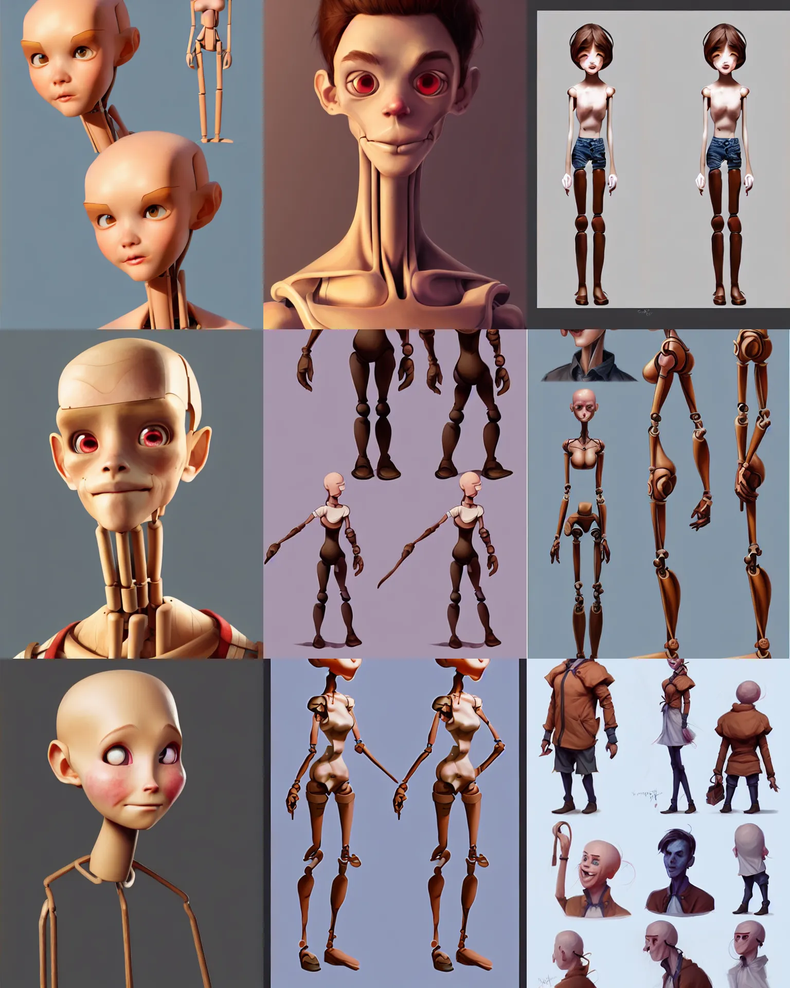 Prompt: cartoony character concept art of the living wooden mannequin dummy | | pixar - cute - fine - face, pretty face, realistic shaded perfect face, fine details by stanley artgerm lau, wlop, rossdraws, james jean, andrei riabovitchev, marc simonetti, and sakimichan, trending on artstation