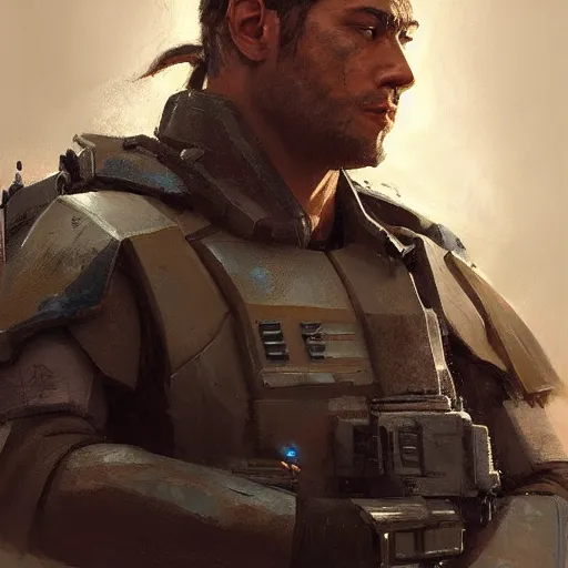 Image similar to portrait of a man by greg rutkowski, jaxon fett, samoan features, brown hair, tall and muscular, wearing a tactical gear, star wars expanded universe, highly detailed portrait, digital painting, artstation, concept art, smooth, sharp foccus ilustration, artstation hq