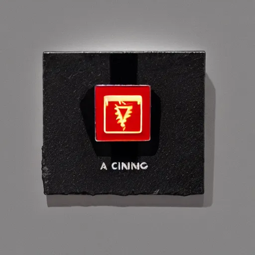 Image similar to a photo of a retro minimalistic clean fire warning enamel pin, studio lighting, behance