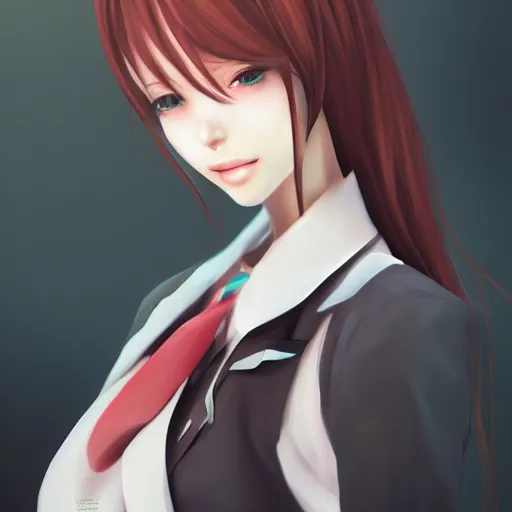 Image similar to kurisu makise, elegant, ultra highly detailed, digital painting, smooth, sharp focus, artstation, top-down shot, art by Ina Wong