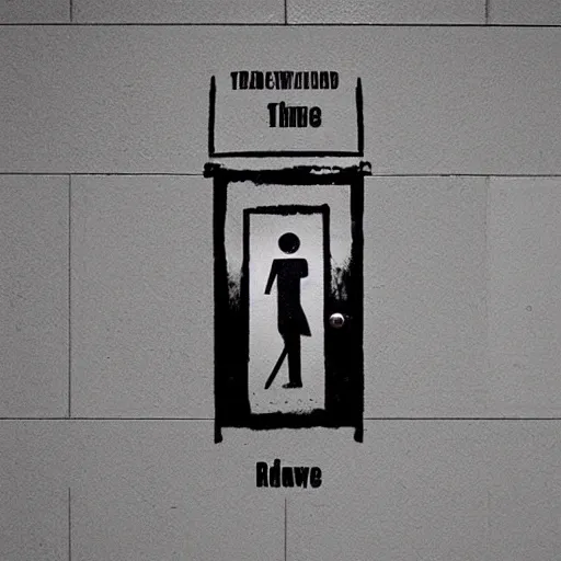 Image similar to creative restroom door signs in the style of banksy, slightly grainy