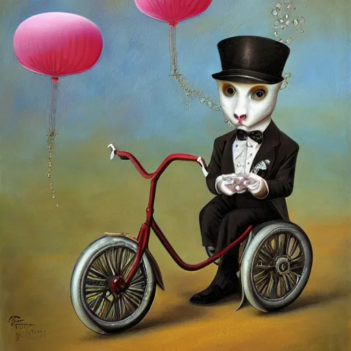 Image similar to a fish on a tricycle, lowbrow painting by mark ryden